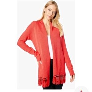 Lilly Pulitzer Red Fringe Open-Front Cardigan XL NWT $128